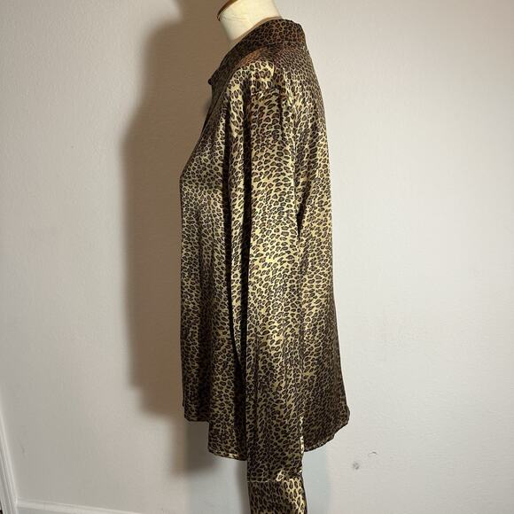 Vintage Womens Silk Leopard Print Button Blouse Top Large Career Mobwife Siren - Picture 13 of 14